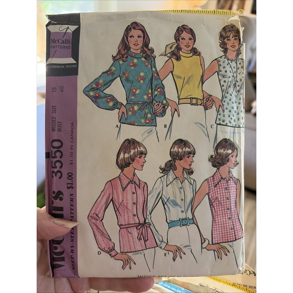 Vintage McCalls 3550 Sewing Pattern Button Front Blouse Size 18 Bust 40 Cut